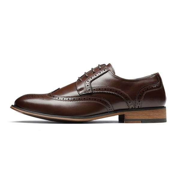 Men's PU Leather Wingtip Dress Shoes - DARK BROWN - 2