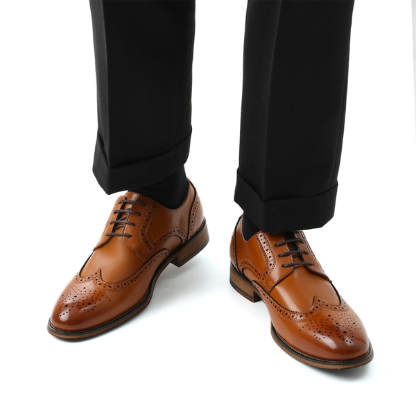 Men's PU Leather Wingtip Dress Shoes - BROWN - 1