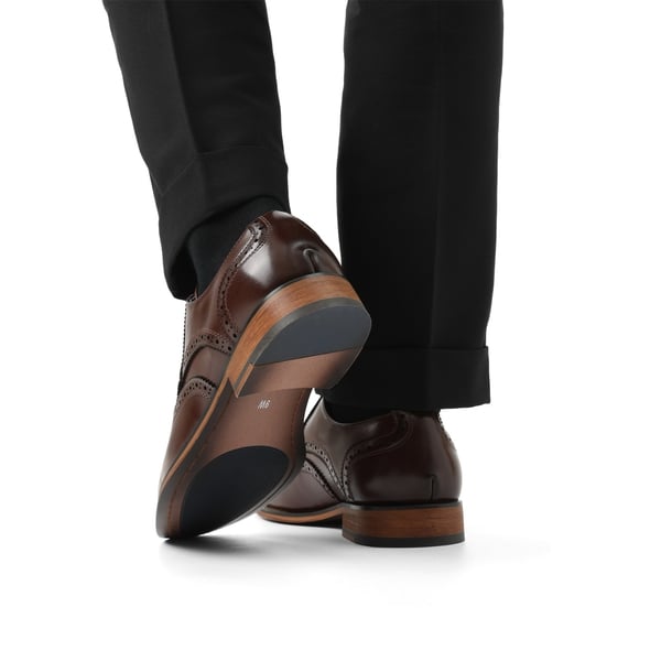 Men's PU Leather Wingtip Dress Shoes - DARK BROWN - 7