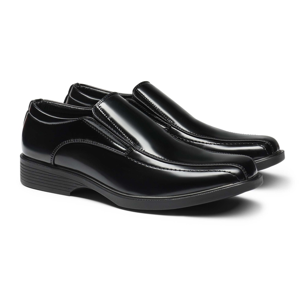 Men's Square-Toe Slip-On PU Leather Loafers - BLACK PAT - 5