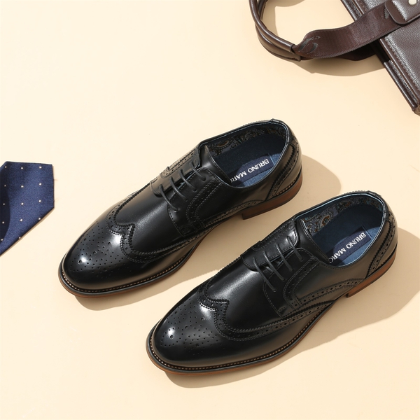 Men's PU Leather Wingtip Dress Shoes - BLACK - 8