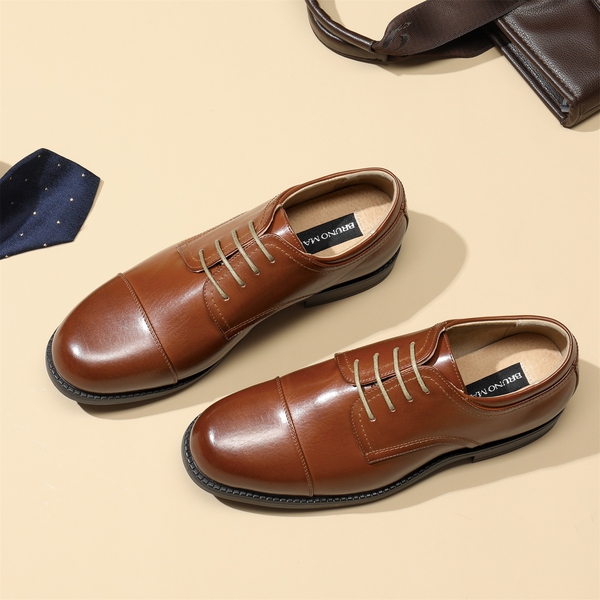 Men's Cap-Toe Oxford Dress Shoes - BROWN - 8