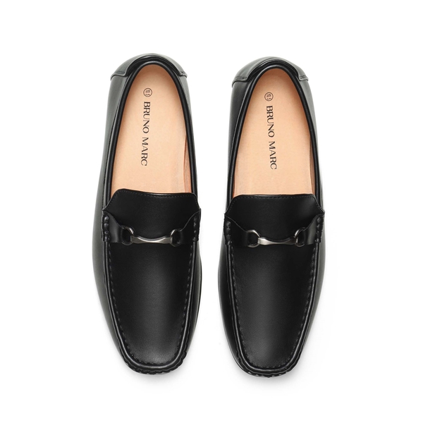 Men's PU Leather Metallic Horsebit Loafers - BLACK - 4