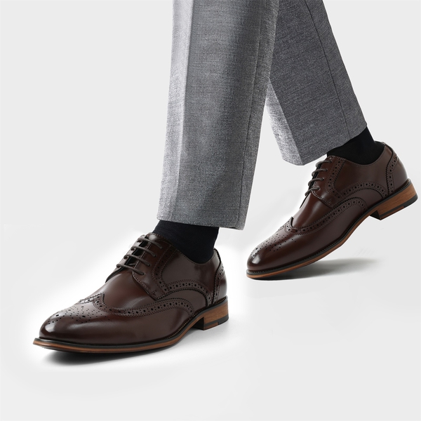 Men's PU Leather Wingtip Dress Shoes - DARK BROWN - 1