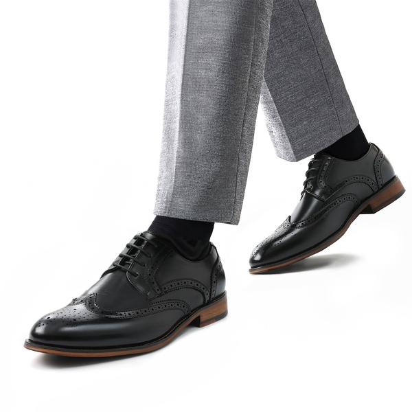 Men's PU Leather Wingtip Dress Shoes - BLACK - 6