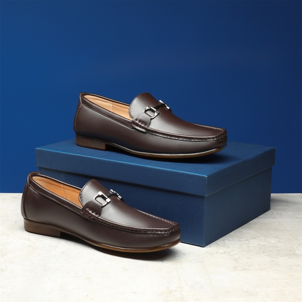 Men's PU Leather Metallic Horsebit Loafers - COFFEE - 8
