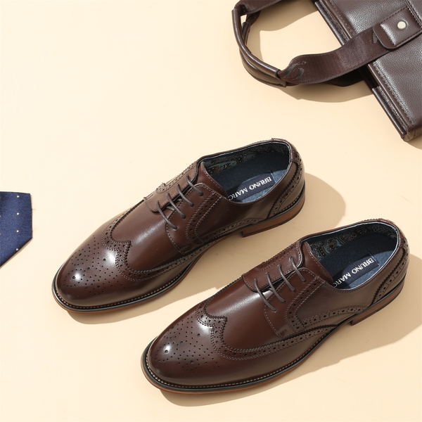 Men's PU Leather Wingtip Dress Shoes - DARK BROWN - 8