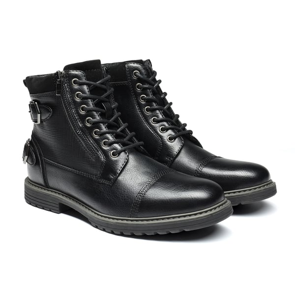 Men's Fur-Lined Combat Dress Boots - BLACK - 2