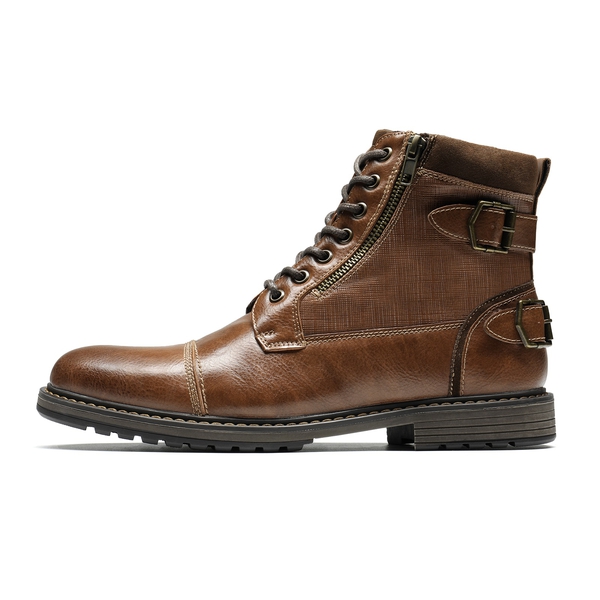Men's Fur-Lined Combat Dress Boots - CAMEL - 2