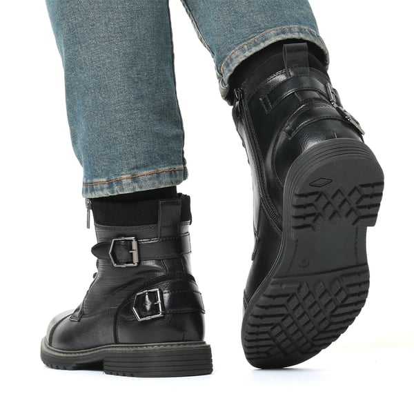 Men's Fur-Lined Combat Dress Boots - BLACK - 7