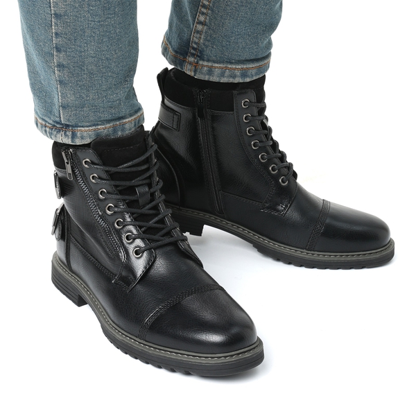 Men's Fur-Lined Combat Dress Boots - BLACK - 5