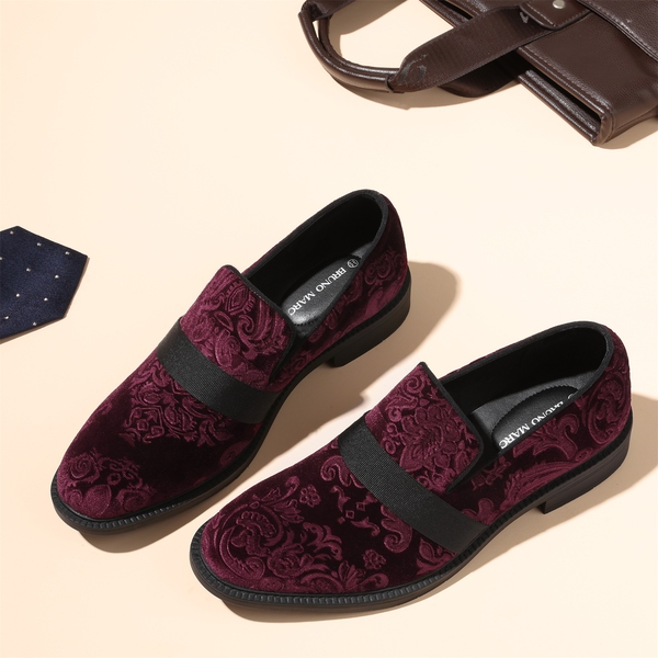 Men's Slip-On Tuxedo Dress Shoes - RED WINE - 5
