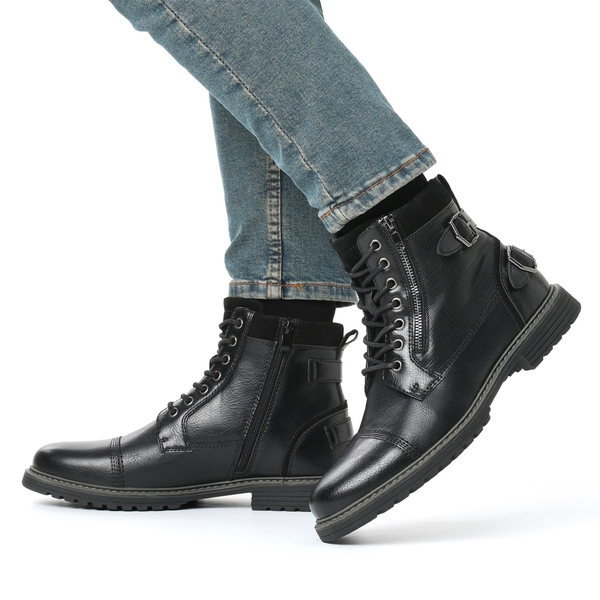 Men's Fur-Lined Combat Dress Boots - BLACK - 6