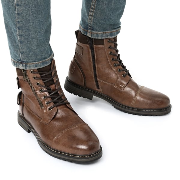 Men's Fur-Lined Combat Dress Boots - CAMEL - 1