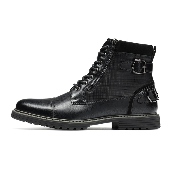 Men's Fur-Lined Combat Dress Boots - BLACK - 1