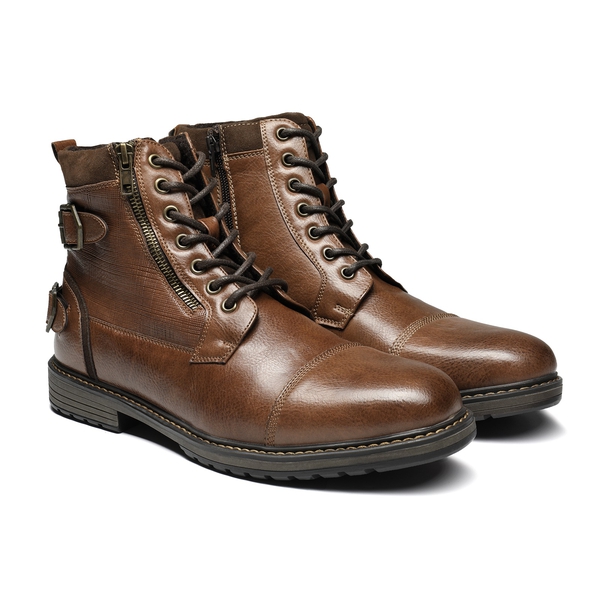 Men's Fur-Lined Combat Dress Boots - CAMEL - 5