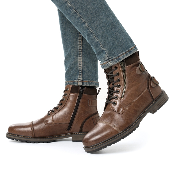 Men's Fur-Lined Combat Dress Boots - CAMEL - 6