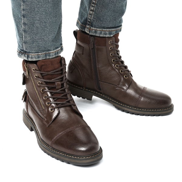 Men s Fur Lined Combat Dress Boots