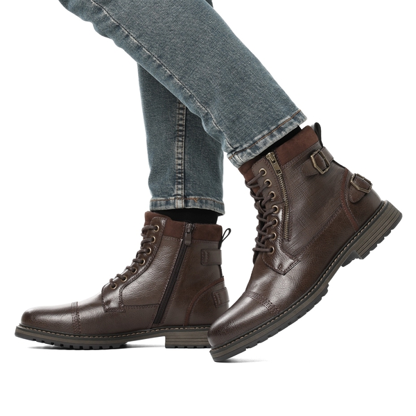 Men's Fur-Lined Combat Dress Boots - BROWN - 6