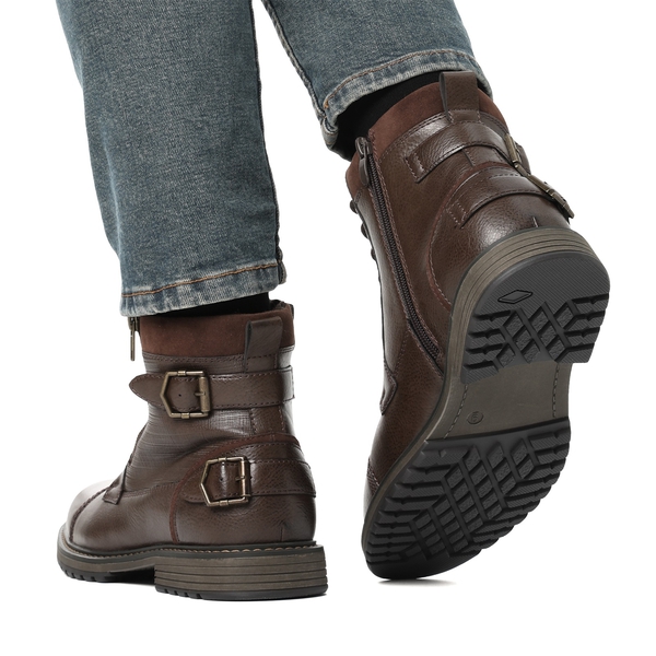 Men's Fur-Lined Combat Dress Boots - BROWN - 7