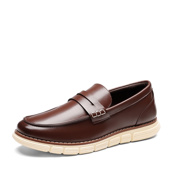 Men's Slip-On PU Leather Penny Loafers - DARK BROWN -  0