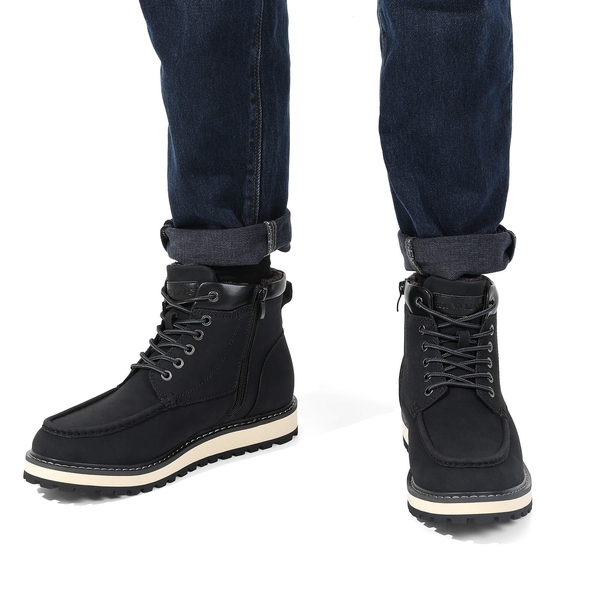 Men's Warm Moc Toe Boots - BLACK - 8