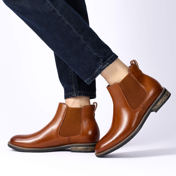 Men's Slip-On Dress Chelsea Boots - BROWN - 8