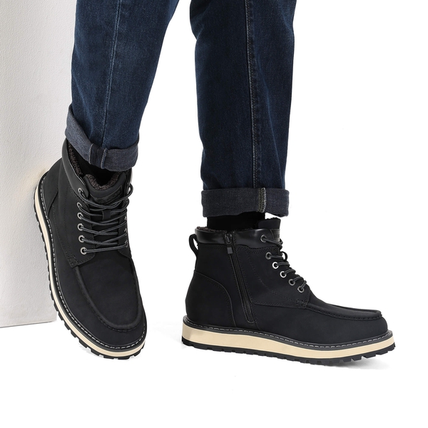 Men's Warm Moc Toe Boots - BLACK - 6