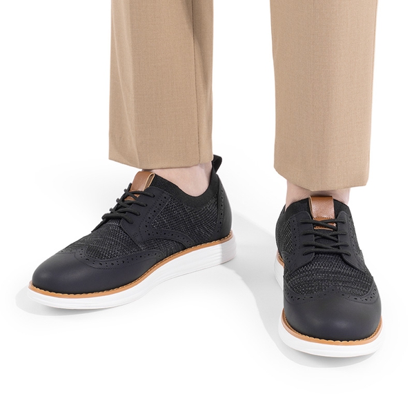 [KnitFlex SmartCraft+] Men's Cushioned Wingtip Oxford Shoes - BLACK - 8