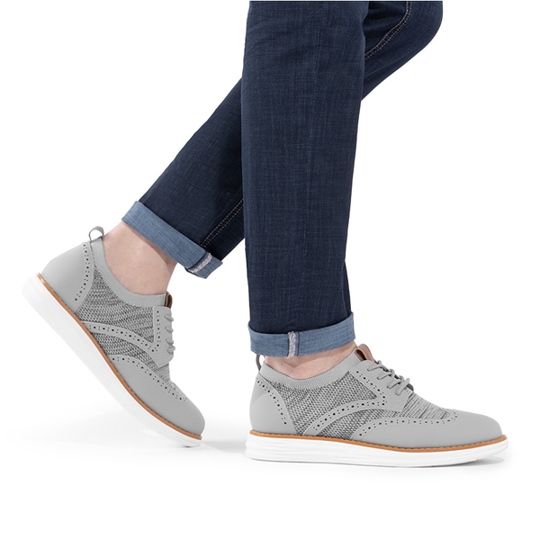 [KnitFlex SmartCraft+] Men's Cushioned Wingtip Oxford Shoes - GREY - 5