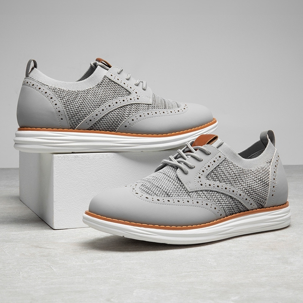[KnitFlex SmartCraft+] Men's Cushioned Wingtip Oxford Shoes - GREY - 7