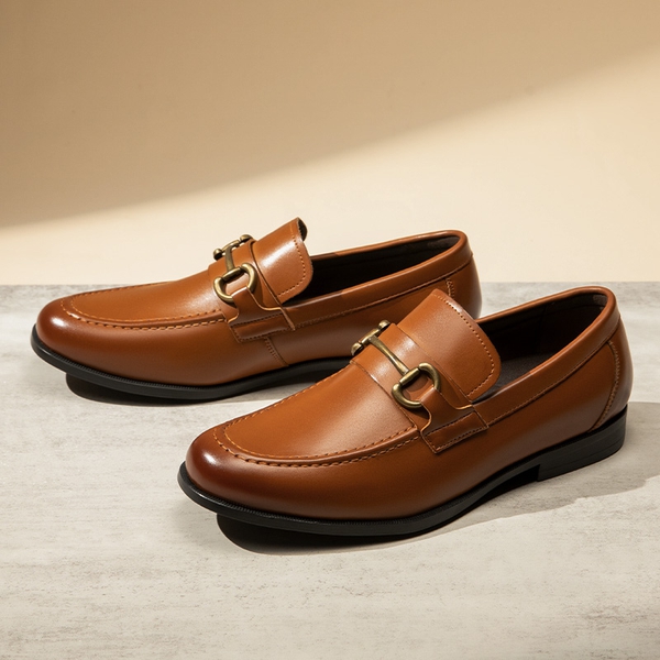 Men's Metallic Dress Loafer Shoes - BROWN - 7