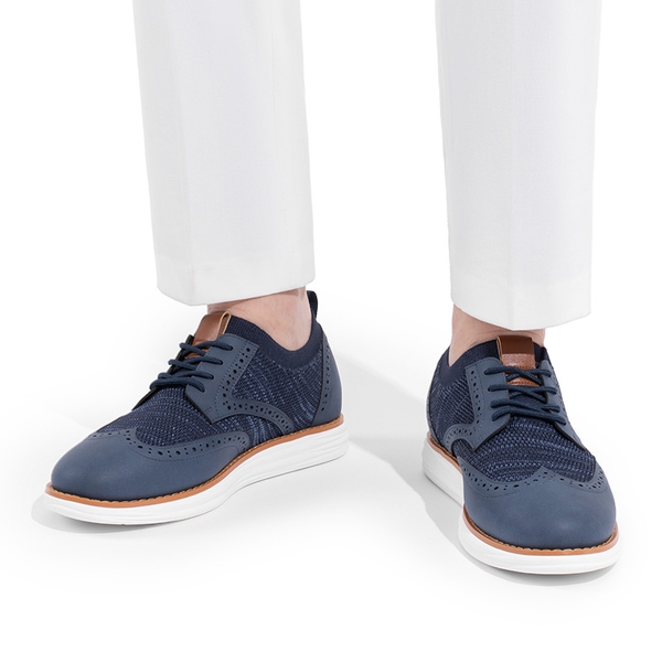 [KnitFlex SmartCraft+] Men's Cushioned Wingtip Oxford Shoes - NAVY - 8