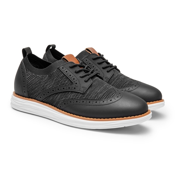 [KnitFlex SmartCraft+] Men's Cushioned Wingtip Oxford Shoes - BLACK - 2