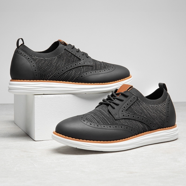 [KnitFlex SmartCraft+] Men's Cushioned Wingtip Oxford Shoes - BLACK - 7