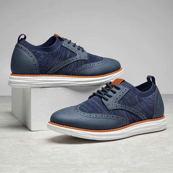 [KnitFlex SmartCraft+] Men's Cushioned Wingtip Oxford Shoes - NAVY - 7
