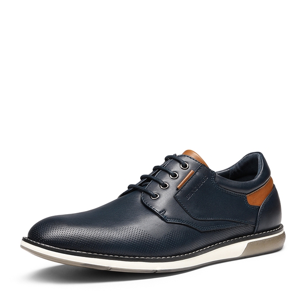 Men's Wide Width PU Leather Oxford Sneakers - BLUE -  0