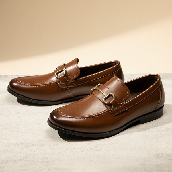 Men's Metallic Dress Loafer Shoes - DARK BROWN - 7