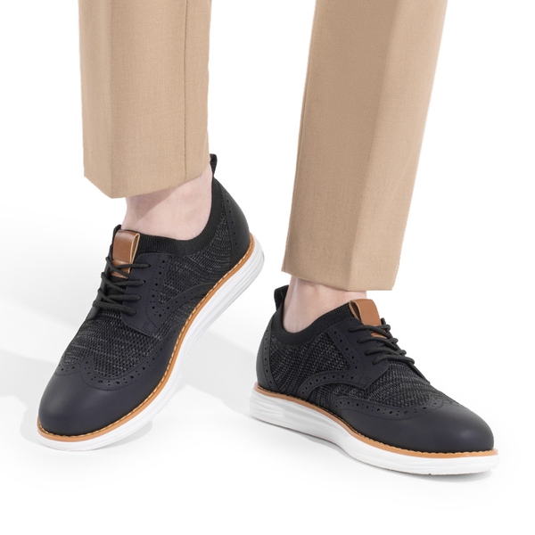 [KnitFlex SmartCraft+] Men's Cushioned Wingtip Oxford Shoes - BLACK - 6