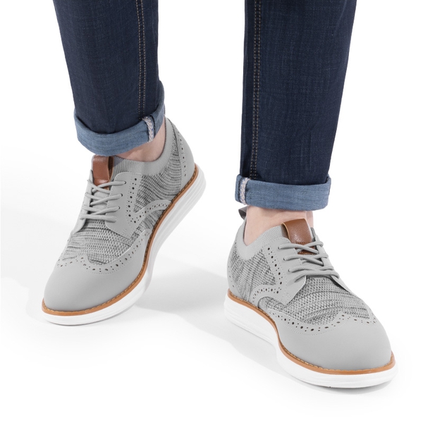 [KnitFlex SmartCraft+] Men's Cushioned Wingtip Oxford Shoes - GREY - 6