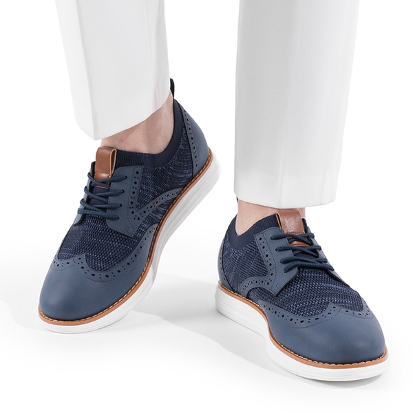 [KnitFlex SmartCraft+] Men's Cushioned Wingtip Oxford Shoes - NAVY - 6