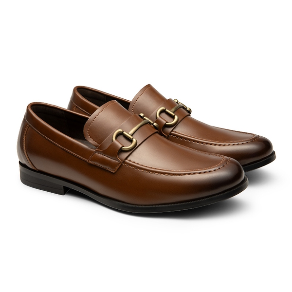 Men's Metallic Dress Loafer Shoes - DARK BROWN - 2