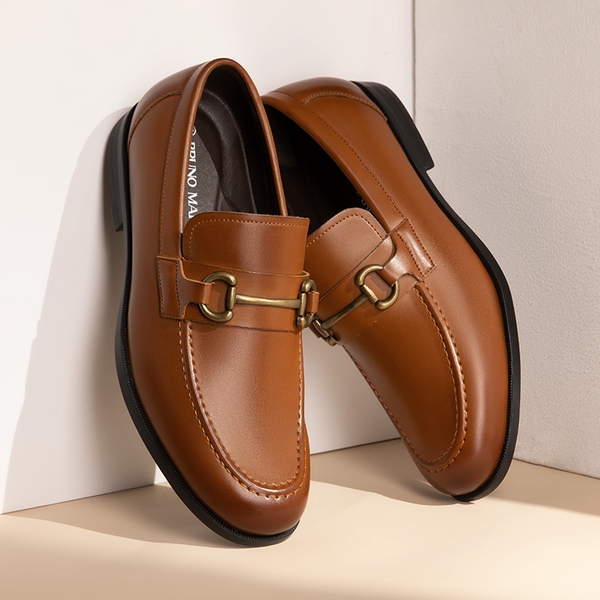 Men's Metallic Dress Loafer Shoes - BROWN - 8