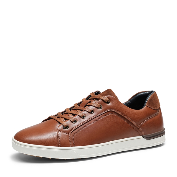 Men's Wide Width PU Leather Fashion Sneakers - BROWN -  0