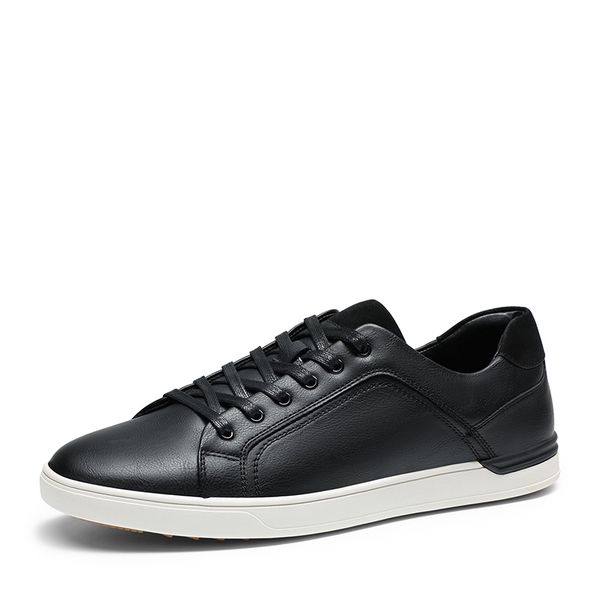Men's Wide Width PU Leather Fashion Sneakers - BLACK -  0