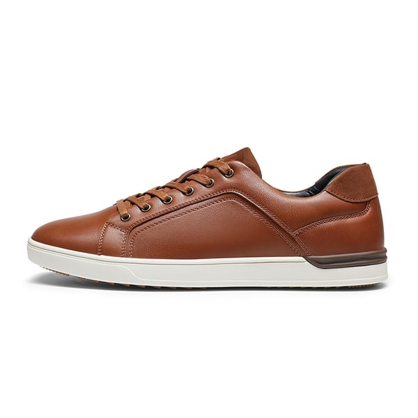Men's Wide Width PU Leather Fashion Sneakers - BROWN - 1