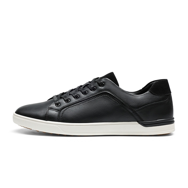 Men's Wide Width PU Leather Fashion Sneakers - BLACK - 1
