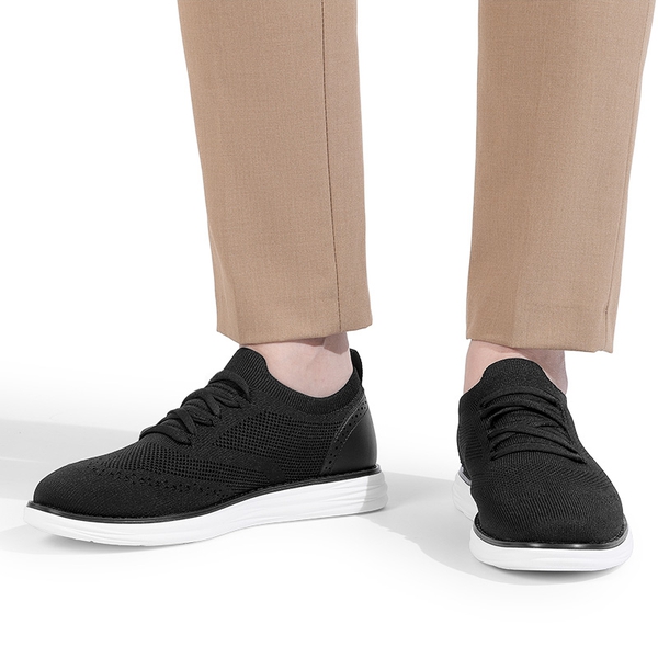 [KnitFlex SmartCraft-] Men's Knitted Casual Oxford Wingtip Shoes - BLACK - 8