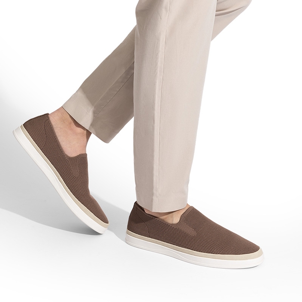 Men's Knitted Slip-On Walking Loafers - LIGHT BROWN - 6