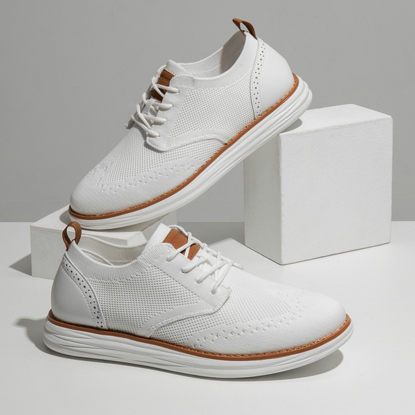 [KnitFlex SmartCraft] Men's Lightweight Wingtip Oxford Shoes - WHITE - 8